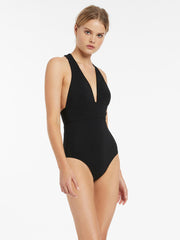 Jets Jetset Plunge Tie Back One Piece in Black, view 3, click to see full size