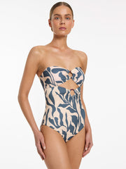 Jets Sereno Cut Out Bandeau One Piece in Steel Blue, view 3, click to see full size