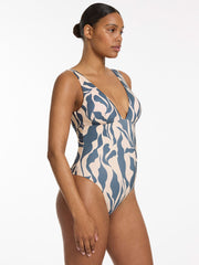 Jets Sereno Plunge One Piece in Steel Blue, view 3, click to see full size
