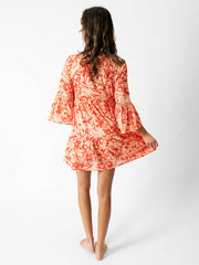 Koy Resort Valencia Tiered Bell Sleeve Dress in Pink, view 2, click to see full size
