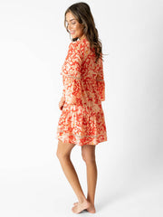Koy Resort Valencia Tiered Bell Sleeve Dress in Pink, view 3, click to see full size