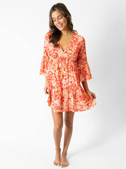 Koy Resort Valencia Tiered Bell Sleeve Dress in Pink, view 1, click to see full size