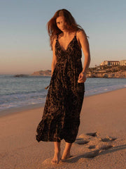 Koy Resort Miami Shine Tiered Maxi Dress in Gold Flower, view 3, click to see full size