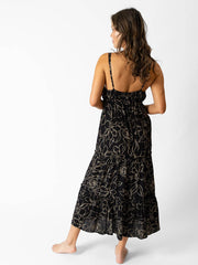 Koy Resort Miami Shine Tiered Maxi Dress in Gold Flower, view 2, click to see full size