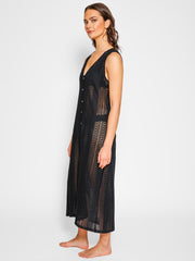 Amalfi Midi Dress in Black, view 3, click to see full size
