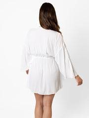Koy Resort Miami Cinch Front Kaftan In White, view 2, click to see full size