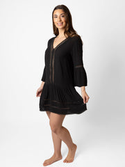 Koy Resort Miami Luxe Drop Waist Tunic In Black, view 3, click to see full size