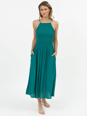 Miami Luxe Hi Neck Midi Dress in Teal