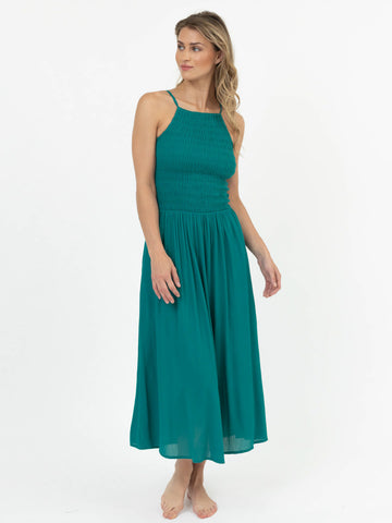 Miami Luxe Hi Neck Midi Dress in Teal