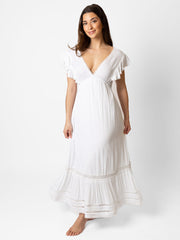 Koy Resort Miami Ruffle Sleeve Maxi Dress In White, view 2, click to see full size