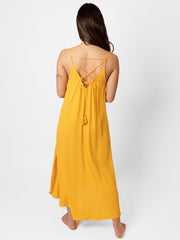 Koy Resort Miami Midi Side Slit Dress In Mango, view 3, click to see full size