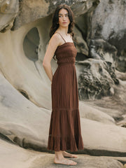 Koy Resort Miami Luxe Smocked Tiered Dress in Espresso, view 4, click to see full size