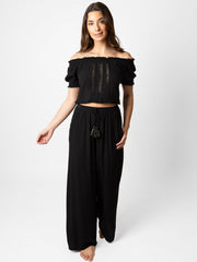 Koy Resort Miami Tie Front Pant In Black, view 2, click to see full size