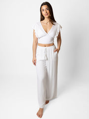 Koy Resort Miami Tie Front Pant In White, view 4, click to see full size