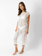 Koy Resort Santorini Fringe Cover Up in Cream, view 3, click to see full size