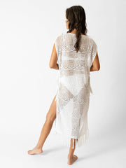 Koy Resort Santorini Fringe Cover Up in Cream, view 2, click to see full size