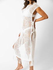Koy Resort Santorini Fringe Cover Up in Cream, view 4, click to see full size