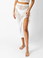 Koy Resort Santorini Knit Side Slit Skirt in Cream, view 1, click to see full size