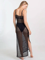 Koy Resort Zuma Crochet Slip Dress in Black, view 2, click to see full size