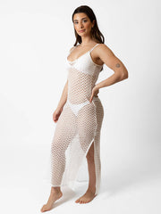 Koy Resort Zuma Crochet Slip Dress in White, view 2, click to see full size