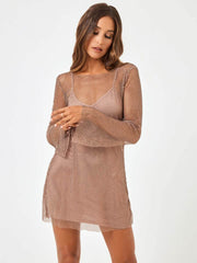 L*Space Dancing Queen Coverup in Taupe, view 2, click to see full size