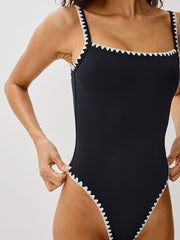 L*Space Nadia One Piece in Black/Cream, view 3, click to see full size