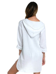 La Blanca Hooded Tunic Kangaroo Pocket in White, view 2, click to see full size