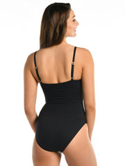 La Blanca Island Goddess Asymmetrical Twist One Piece in Black, view 2, click to see full size