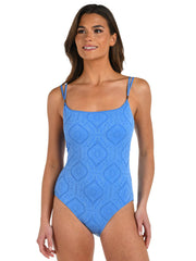 La Blanca Mantra Medallion Lingerie One Piece in Chambray, view 1, click to see full size