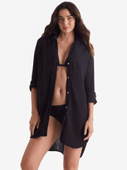 Mimi Flamingo Laguna Fray Shirt in Black, view 1, click to see full size