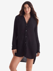 Mimi Flamingo Laguna Fray Shirt in Black, view 4, click to see full size