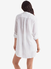 Mimi Flamingo Laguna Fray Shirt in White, view 3, click to see full size