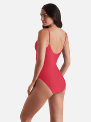 Mimi Flamingo Sonny Surplice One Piece in Hot Coral, view 3, click to see full size