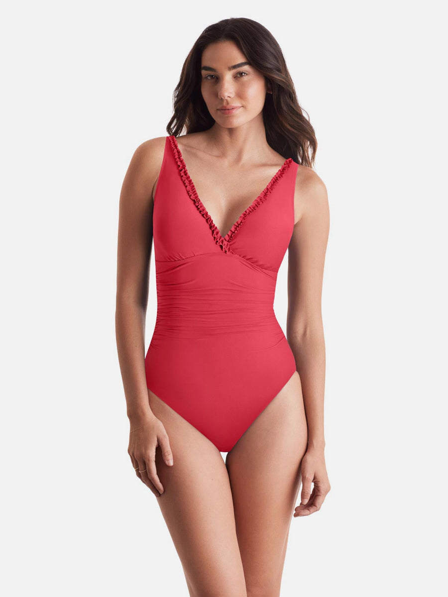 Mimi Flamingo Sonny Surplice One Piece in Hot Coral
