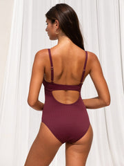 Nip Tuck Saranya Teresa Multifit One Piece in Maroon, view 2, click to see full size