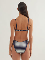 Polo Ralph Lauren Pique Stripe Tipped Bralette in White/Navy, view 2, click to see full size