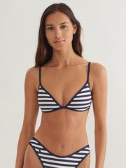 Polo Ralph Lauren Pique Stripe Tipped Bralette in White/Navy, view 1, click to see full size