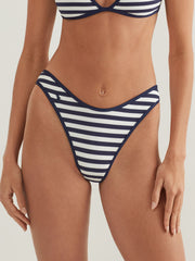 Polo Ralph Lauren Pique Stripe High Leg Scoop Hipster in White/Navy, view 1, click to see full size