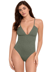 Polo Ralph Lauren Eyelet V Neck One Piece in Olive, view 1, click to see full size