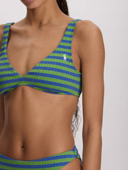 Polo Ralph Lauren Cable Stripe V Neck Hook Back Bra in Colby Blue/Green, view 3, click to see full size