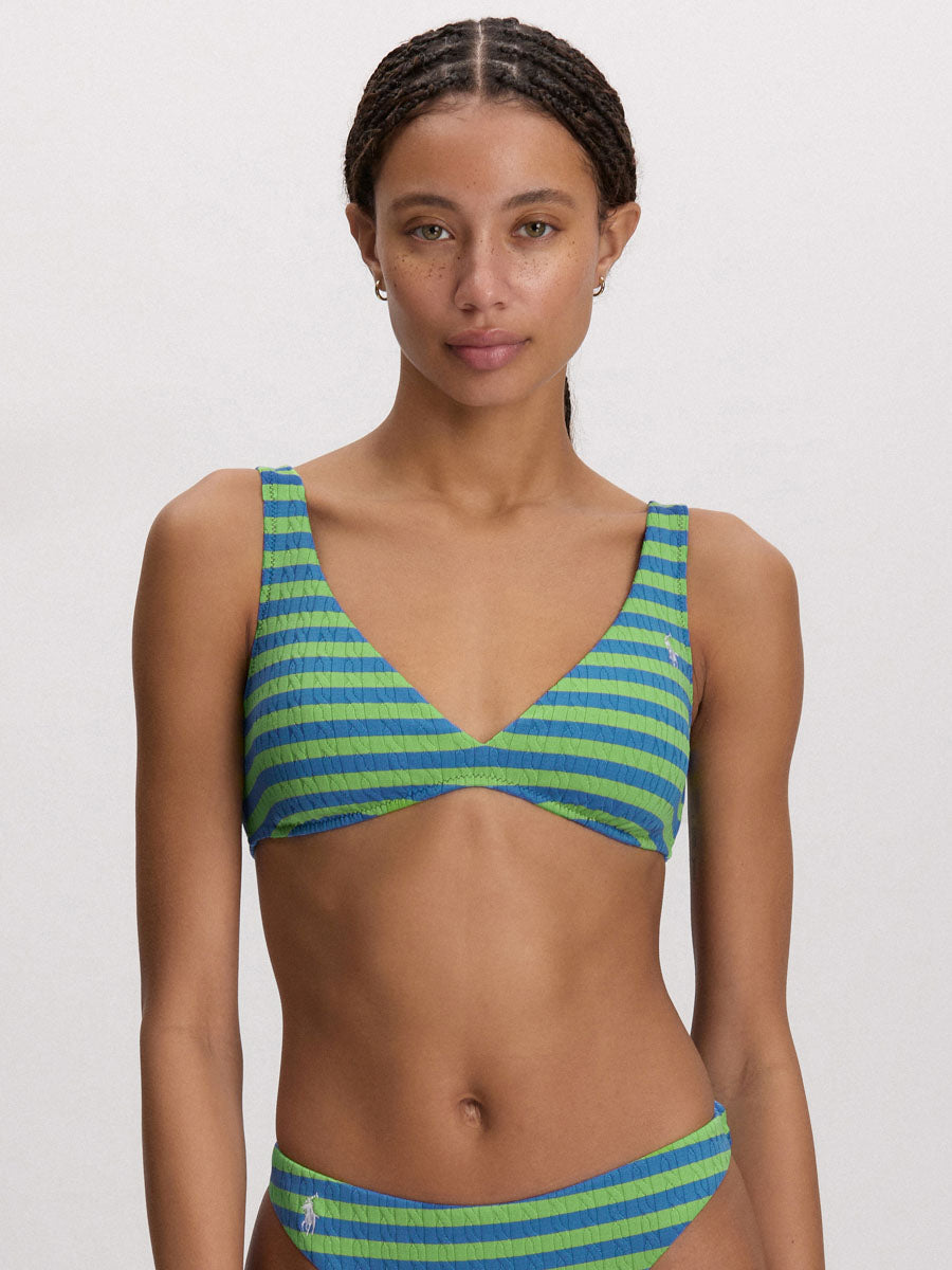 Polo Ralph Lauren Cable Stripe V Neck Hook Back Bra in Colby Blue/Green