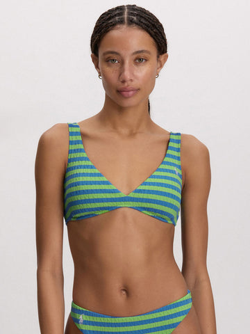 Polo Ralph Lauren Cable Stripe V Neck Hook Back Bra in Colby Blue/Green