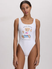 Polo Ralph Lauren Terry Polo Bear Scoop Tank One Piece in White, view 1, click to see full size