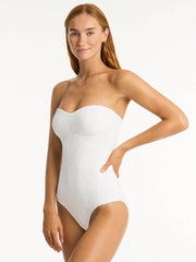 Sea Level Interlace Bandeau One Piece in White, view 4, click to see full size