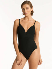 Sea Level Honeycomb Tri One Piece in Black, view 4, click to see full size