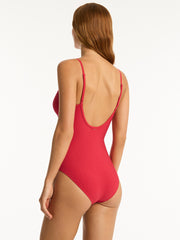 Sea Level Honeycomb Tri One Piece in Red, view 2, click to see full size