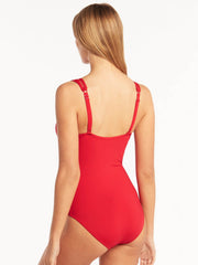 Sea Level Essentials Spliced One Piece in Red, view 2, click to see full size