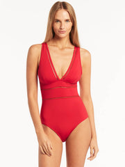 Sea Level Essentials Spliced One Piece in Red, view 1, click to see full size
