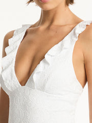 Sea Level Interlace Frill One Piece in White, view 4, click to see full size