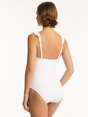 Sea Level Interlace Frill One Piece in White, view 2, click to see full size